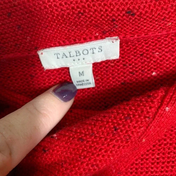Talbots Pullover Sweater Size Medium Red Shoulder Zip Christmas Holiday career - Picture 6 of 9